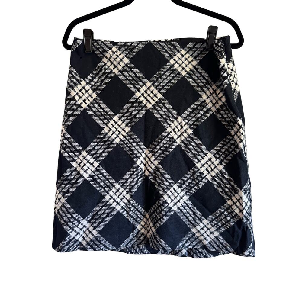 VINTAGE Talbots Women’s Black and White Wool Plaid A-Line Skirt Size 8